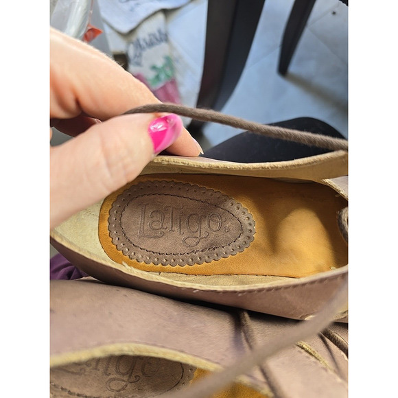 Latigo Shadow Purple Leather Open Toe Lace Up Wedge Sandals Womans Size 9M - Picture 5 of 6